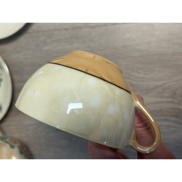 Vintage Japan Lusterware Tea Cup & Saucer Set x 2 Floral and Blue Birds DELICATE - Picture 6 of 14